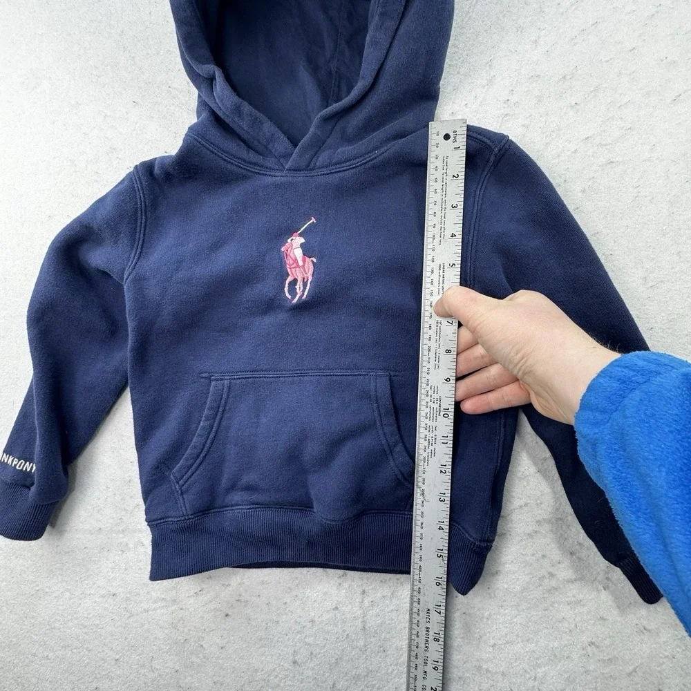 Pink Pony By Ralph Lauren Girls Navy Pink Embroidered Big Logo Hoodie‎ Size 6